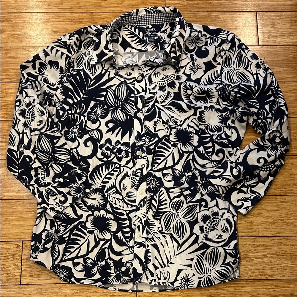 Chaps by Ralph Lauren Navy and White Floral Shirt XL NWOT